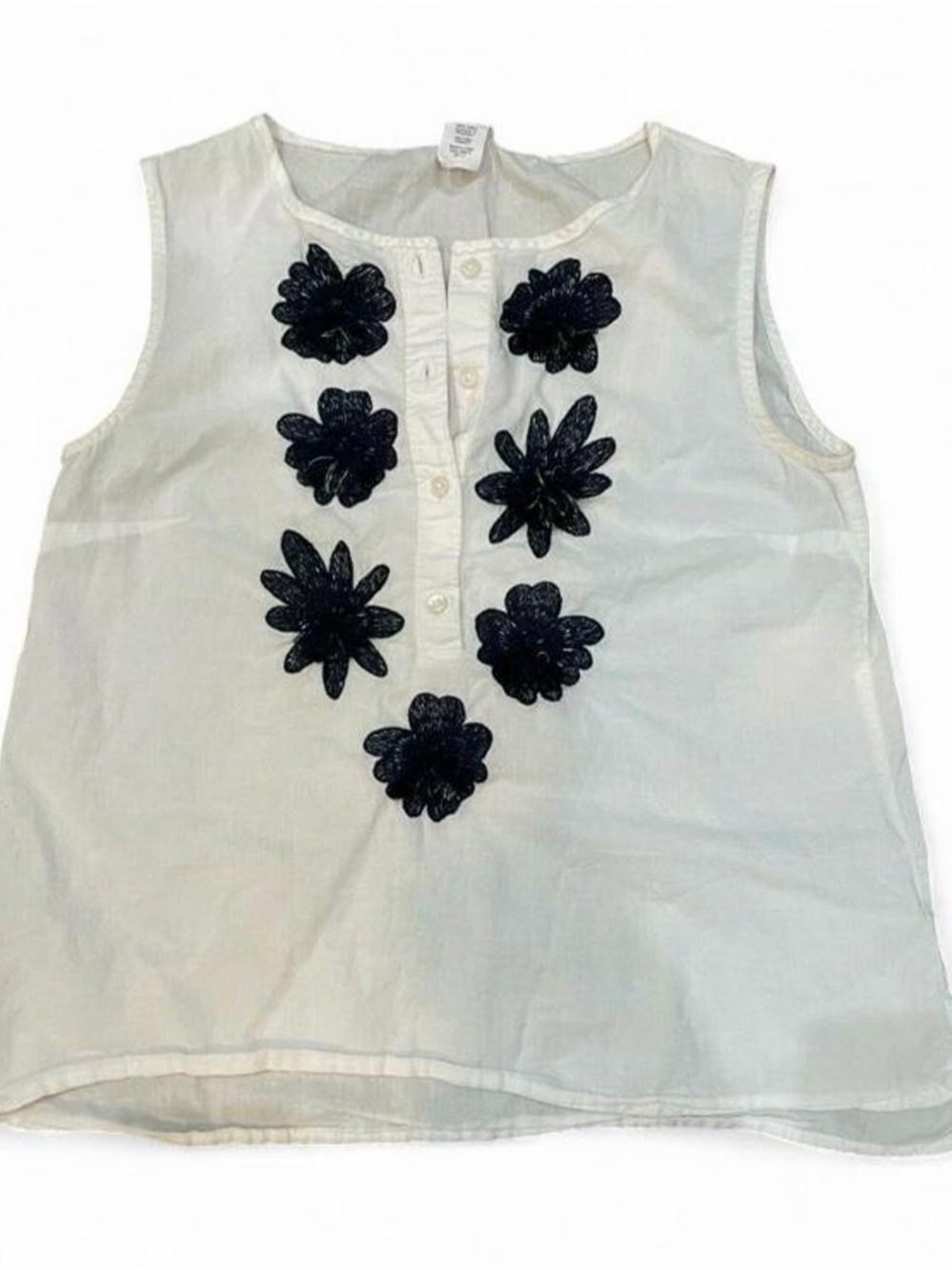 J crew Crewcuts Girls' White Sleeveless Top with Navy Floral Appliqué
